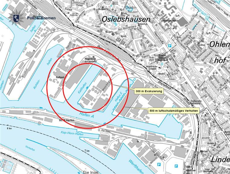 Bremen: 250-Kilo-Bombe entschärft Im Bremer Industriehafen muss eine Weltkriegsbombe entschärft werden.