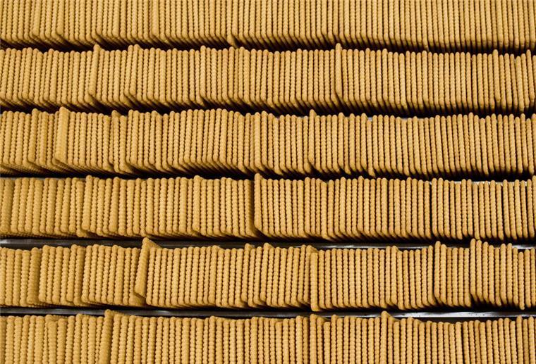 Butterkekse laufen über ein Fließband. Im Butterkeks-Test von „Öko-Test“ überzeugten nur acht Produkte. In vielen anderen steckten Spuren von Pestiziden oder Acrylamid – auch bei Bio-Marken.