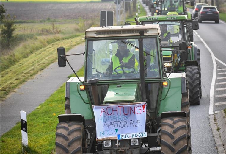 Bauern ringen mit Aldi & Co um bessere Preise Im Korso durch das Cuxland: Hunderte Bauern demonstrierten im Herbst 2019 gegen die Agrarpolitik der Bundesregierung. "Land schafft Verbindung" hatte den Protest organisiert.