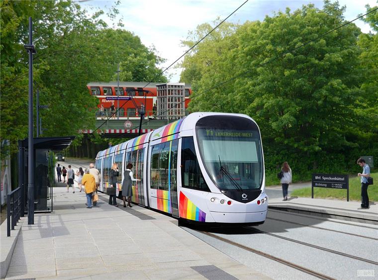 Bremerhaven: Verkehrsclub fordert Bahnsteig für Speckenbüttel n der Visualisierung des Verkehrsclubs Deutschland wartet unter dem S-Bahnhof Parkstraße/Kransburger Straße gleich die Straßenbahn.