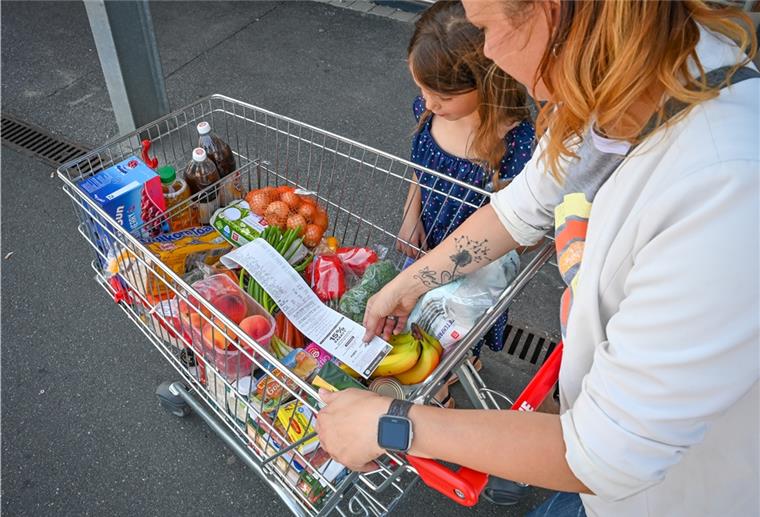 Nord24 macht den Steuer-Test Jana Kuntzmann und ihre Tochter Hanna nach ihrem Wocheneinkauf. Die Langener Familie macht mit uns den Test: Wird der Einkauf ab Juli günstiger? Foto Scheschonka