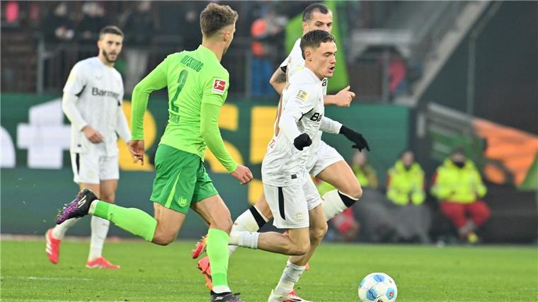 0:0 in Wolfsburg: Leverkusen verliert Anschluss an FC Bayern Kam erst spät: Leverkusens Florian Wirtz.