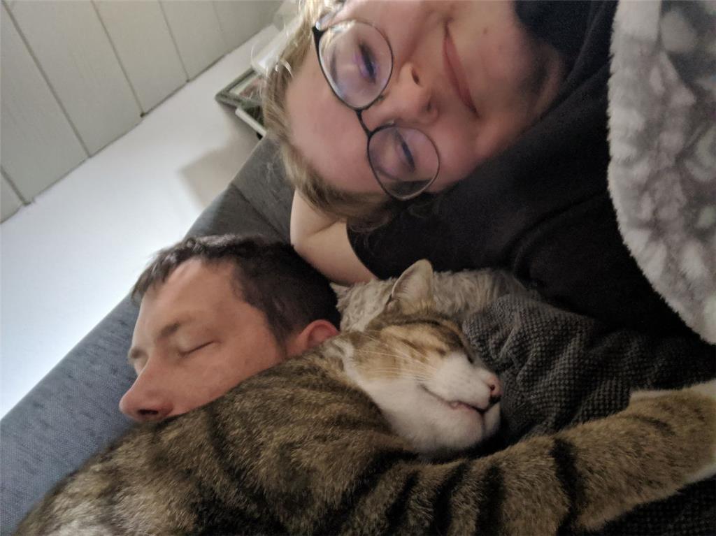 Kater Dino kuschelt gern mit seinen Besitzern Martina Czwalinna und Timo Klingeb...