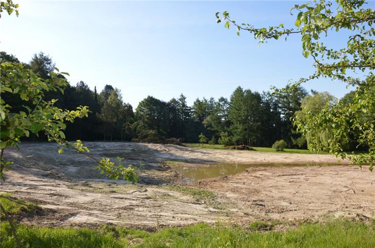 Karolinenhöhe in Bad Bederkesa: Platz frei für neue Bäume, Sträucher und Gräser Kleiner See, großer Blickfang: Das Gelände, auf dem Haus Karolinenhöhe und Schwesternwohnheim standen, ist jetzt freigeräumt.