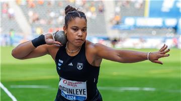 Kugelstoß-Olympiasiegerin Yemisi Ogunleye wurde beim Diamond-League-Meeting in Brüssel Dritte.