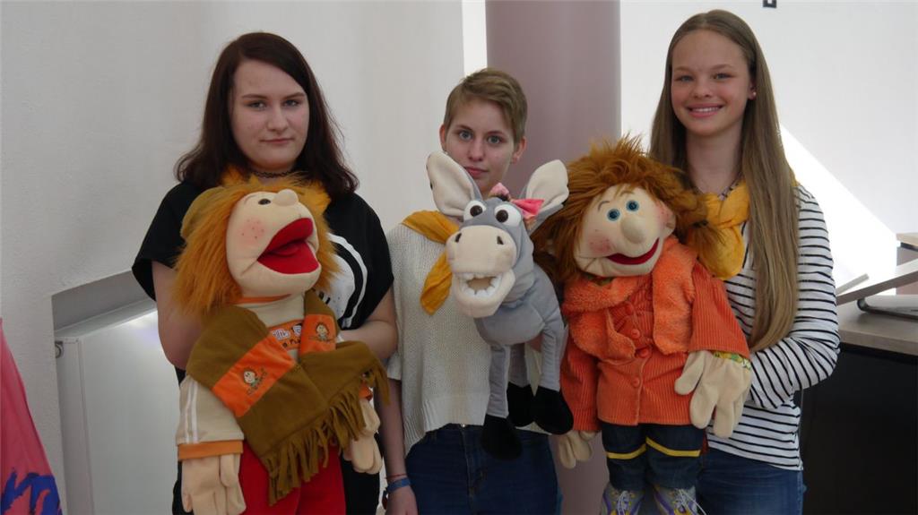 Leonie Hutwalker (Matz Fiete), Antonia Meishammer (Eselin Laila), Amelie Rettig (Sophie).
