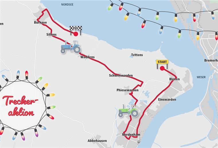 Hoffnung in Coronazeiten: Treckerkonvoi startet wieder Los geht es mit dem Trecker-Konvoi am Samstag um 17 Uhr in der Deichstraße in Blexen. Etwa 70 leuchtende Trecker werden dabei sein.