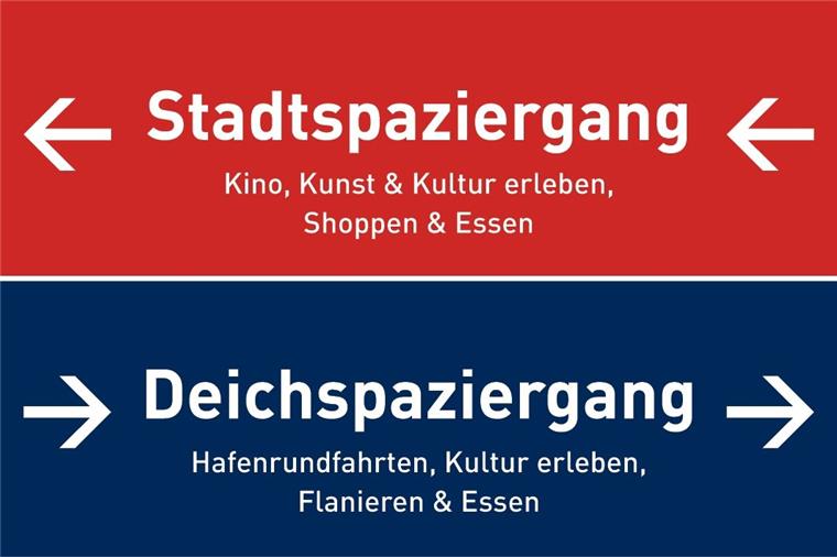 Lust auf einen Stadt- oder Deichspaziergang? So sollen die neuen Schilder aussehen, die demnächst Touristen zeigen sollen, wo es in Bremerhaven lang geht.