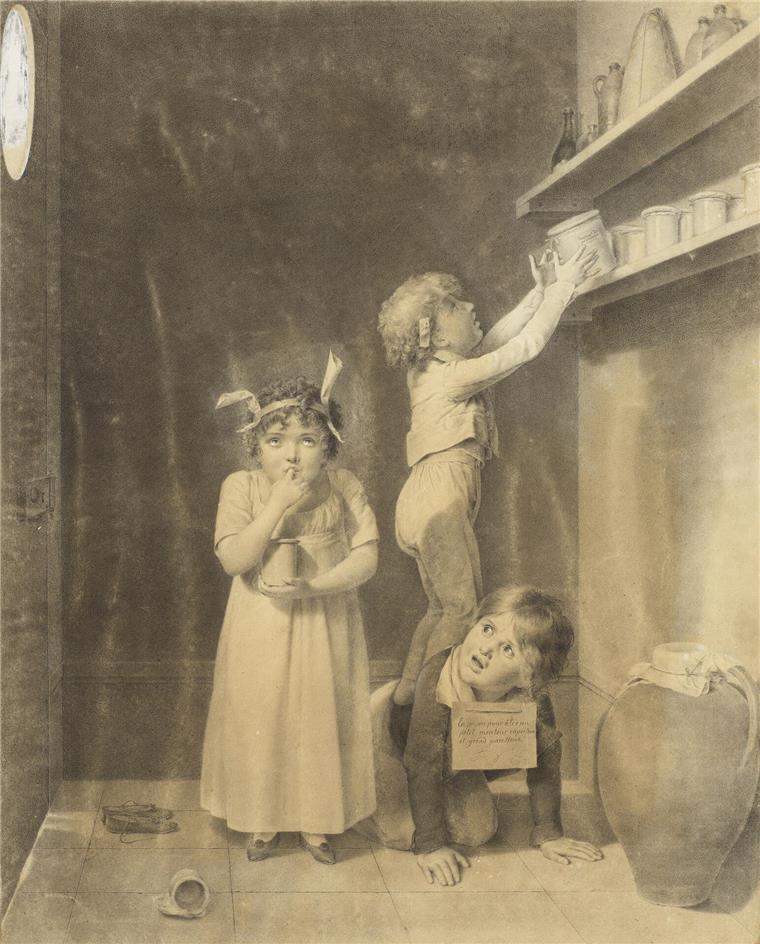 Ausstellung „Corot bis Watteau?“ widmet sich Herkunft von Zeichnungen Drei Kinder, die Marmelade naschen.