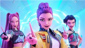Mira, Rumi und Zoey in einer Szene aus „KPop Demon Hunters“. (Netflix-Bild)