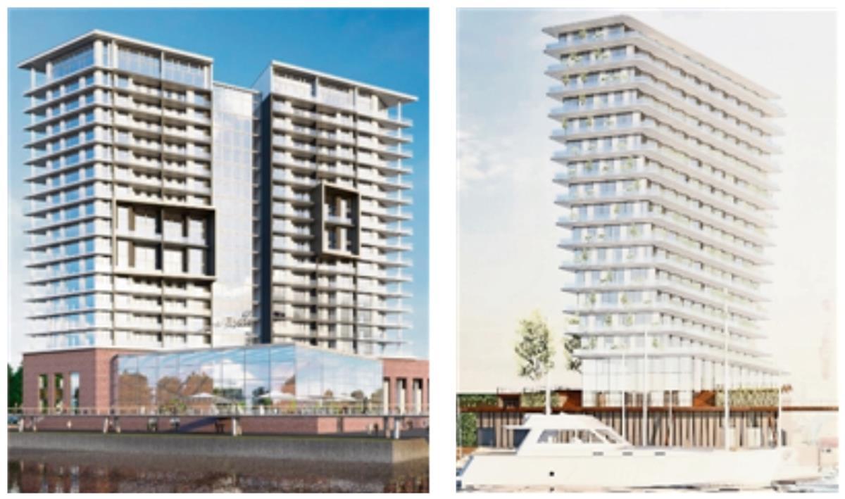 Investor Petram will in Geestemünde mit Hochhaus ein Zeichen setzen Mit dem „Geeste Tower“ (links) der Architektin Dorothy Müller bringt Investor Dieter Petram eine Alternative zum „Sign“ (Architekt Andreas Heller) ins Spiel.