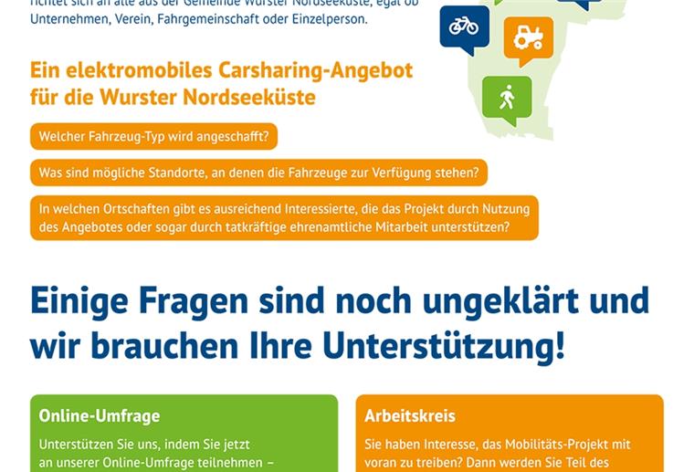 Wurster Nordseeküste: Carsharing auf dem Land Mit diesem Plakat macht die Gemeinde Wurster Nordseeküste auf ihr Projekt „LandMobil“ aufmerksam.