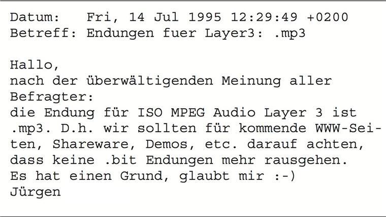 Mit dieser E-Mail wurde 1995 der Name der Dateiendung .mp3 besiegelt.