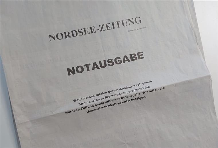 Stromausfall: Notausgabe der NZ - hier kostenloser Zugriff Mit einer Notausgabe musste die NORDSEE-ZEITUNG am Donnerstag erscheinen. Grund war ein mehrstündiger Stromausfall in Bremerhaven.