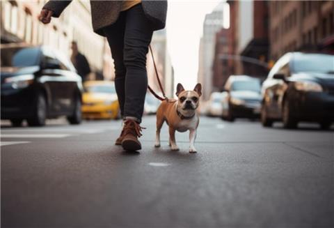 Hund und Mensch auf Straße