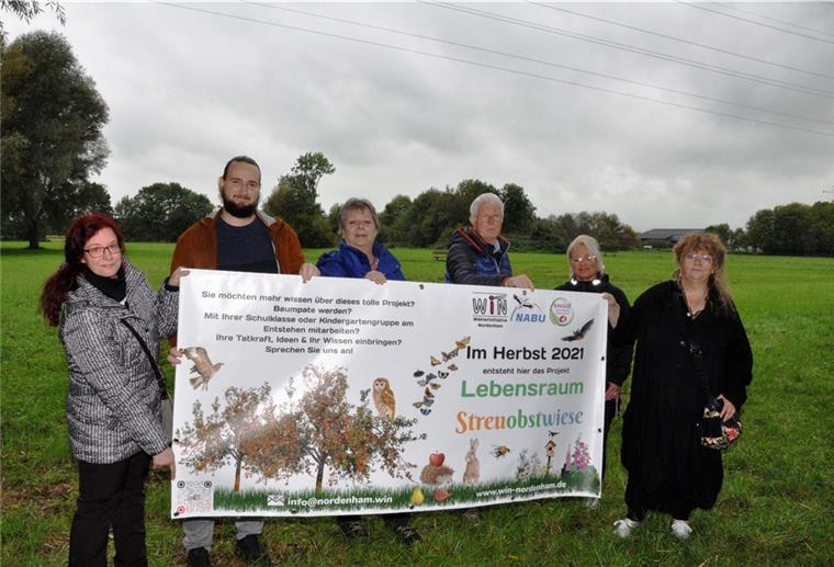 Obstwiese in Atens: Lebensraum für viele Tierarten Mitglieder der WIN und des NABU Nordenham präsentieren das Projekt Streuobstwiese.