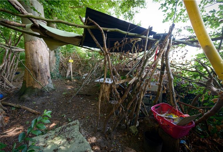 Bremerhaven: Müll und Abfall landen in den Wasserwerkswäldern Müll, angesägte Bäume, abgekratzte Baumrinde und eine Burg aus abgestorbenen Baumresten als Treffpunkt im Leherheider Wasserwerkswald.