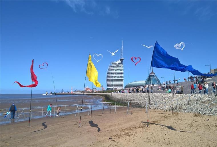 Spannende Drachen über dem Deich Drachen Weserstrandbad Bremerhaven