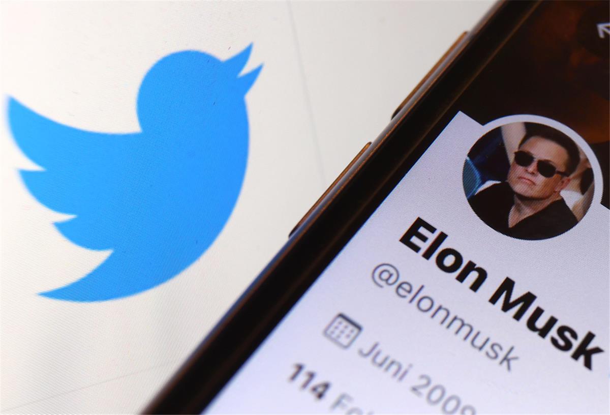 Der Twitter-Account von Elon Musk ist vor dem Logo der Nachrichten-Plattform Twitter zu sehen.