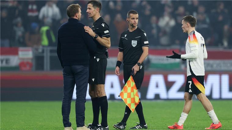 Nagelsmanns Handspiel-Ärger: Video-Referee trägt Hauptschuld Nach diesem Elfmeterpfiff hatte Julian Nagelsmann Gesprächsbedarf.