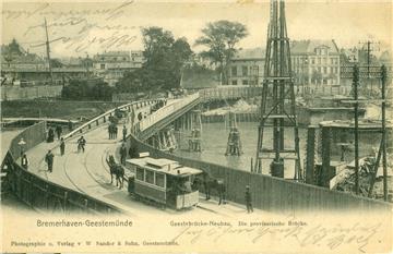 Neubau der Geestebrücke. Auf dem Bild ist die  provisorische Brücke abgebildet. ...