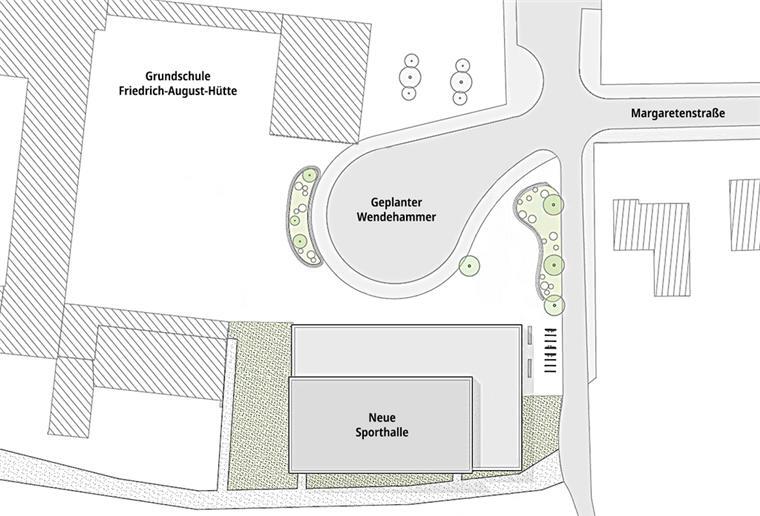 Nordenham: Pläne für neue Sporthalle nehmen Gestalt an Neuer Wendehammer, neue Sporthalle: So soll bei der Grundschule in Friedrich-August-Hütte alles angeordnet sein, wenn alle Bauvorhaben abgeschlossen sind.