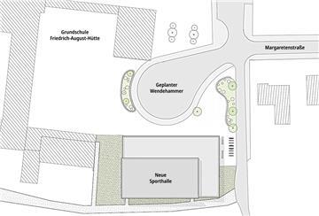 Neuer Wendehammer, neue Sporthalle: So soll bei der Grundschule in Friedrich-August-Hütte alles angeordnet sein, wenn alle Bauvorhaben abgeschlossen sind.