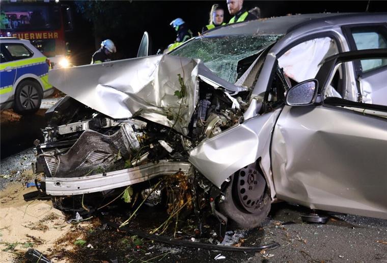 Sellstedt: Auto kracht gegen Baum - Fahrer unter enormen Alkoholeinfluss Kaputtes Aut