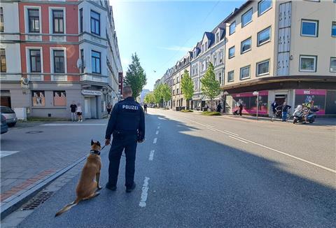 Polizei und Zoll waren bei dem Einsatz auf der Rickmersstraße auch mit Spürhunden unterwegs.
