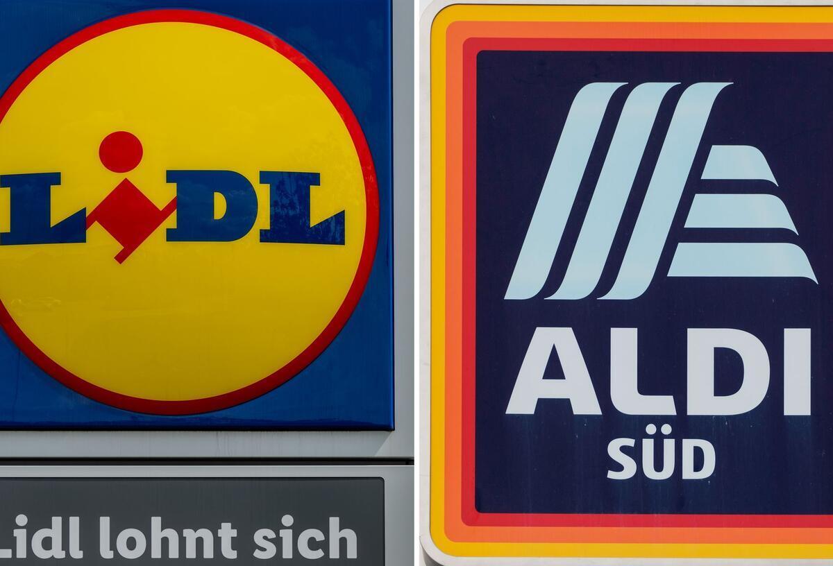 Die Logos von Aldi Süd und Lidl.