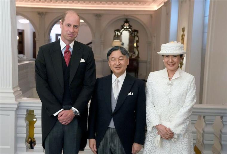 Japanisches Kaiserpaar zu Besuch bei König Charles Prinz William begrüßt im Namen des Königs Kaiser Naruhito und seine Frau, Kaiserin Masako von Japan.