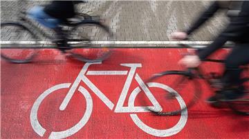 Radfahrer fahren auf einem Radweg.