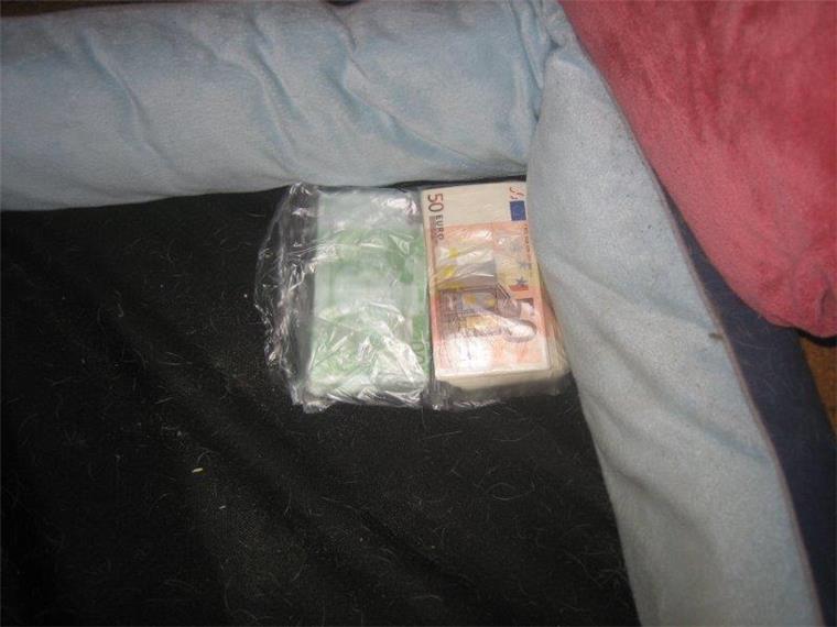 Razzia in Buschkämpen: Die Polizei stellt Geld aus Drogengeschäften in einem Hundekorb sicher.