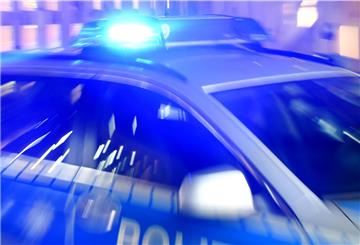 Ein Streifenwagen der Polizei steht mit eingeschaltetem Blaulicht auf der Strasse.