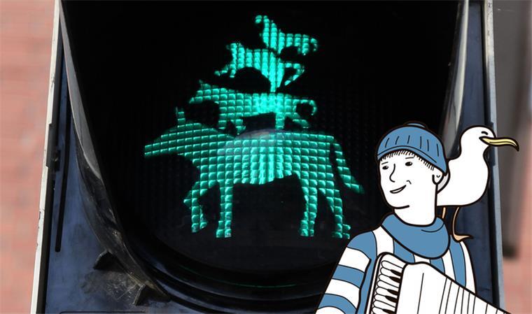 Bekommt Bremerhaven jetzt Hein-Mück-Ampeln? So ähnlich wie hier in Bremen sollen auch die Ampeln in Bremerhaven gestaltet werden. Statt der Stadtmusikanten soll Hein Mück zu sehen sein.