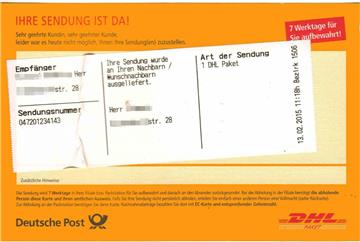 So eine Benachrichtigungskarte vom Paketboten hatte wohl jeder schon einmal in den Händen. Doch manchmal landet sie auch im Briefkasten, wenn man eigentlich extra zu Hause auf das Paket gewartet hat.
