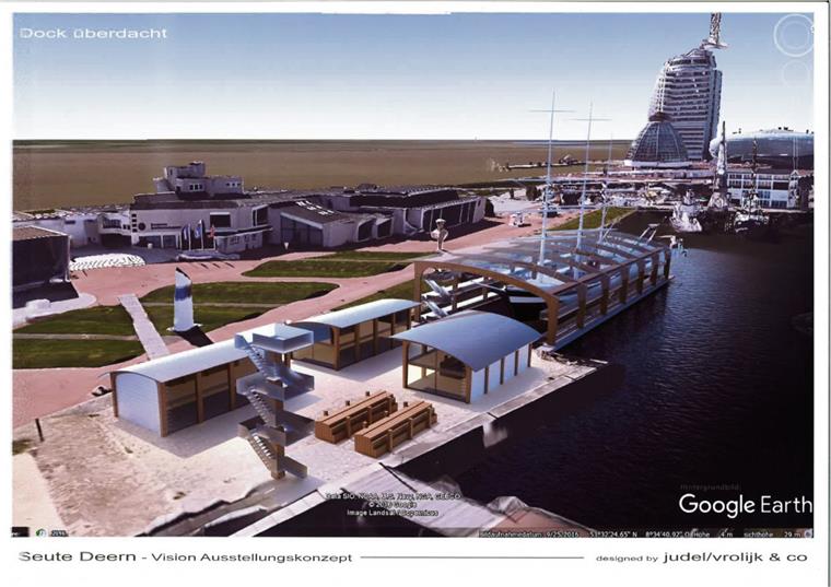 Millionen-Projekt in Bremerhaven: "Seute Deern" soll in Glaskasten gestellt werden So soll das Millionen-Projekt rund um die "Seute Deern" im Alten Hafen aussehen, wenn es fertig ist.