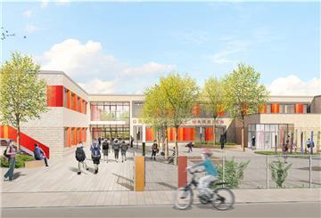 So soll er aussehen, der Neubau der Grundschule Harrien an der Ladestraße. Er soll 2023 fertig sein. Foto: 4 (e) motions/pbr Architekten/Depenbrock