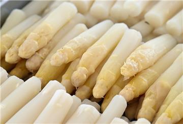 Spargel liegt auf einem Buffet.