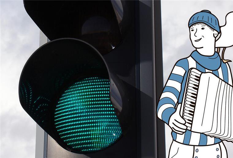 Bremerhaven bekommt Hein-Mück-Ampeln: Hier werden sie stehen Eine Ampel und Hein Mück Symbol daneben.
