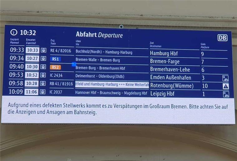 Stellwerkstörung sorgt am Bremer Hauptbahnhof für Durcheinander.