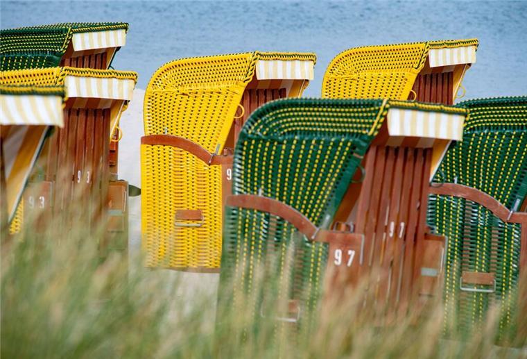 Tourismuswirtschaft rechnet 2024 mit schlechterem Geschäft Strandkörbe stehen bei sonnigem Wetter am Strand auf der Insel Rügen.