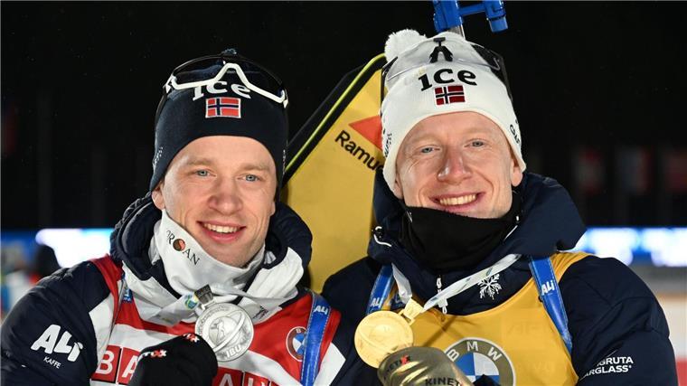 Die Bö-Brüder machen Schluss: „Biathlon wird anders sein“ Tarjei Bö (links) und Johannes Thingnes Bö standen oft gemeinsam auf dem Podium.