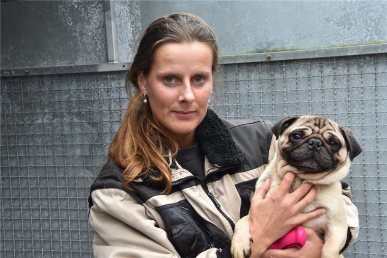 Tierpflegerin Nadine Bruns kümmert sich um den Rüden, den die Polizei am Montag aus einer verwahrlosten Wohnung in Lehe rettete. 