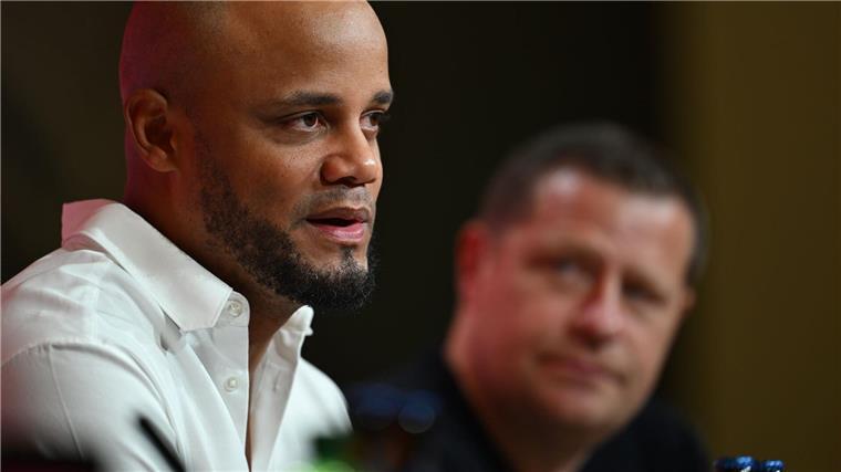Bayern noch motivierter nach Leverkusen-„Dusel“ Trainer Vincent Kompany (l) und Sportvorstand Max Eberl äußern sich vor dem Bayern-Start - auch zum Titelkampf mit Meister Bayer Leverkusen.