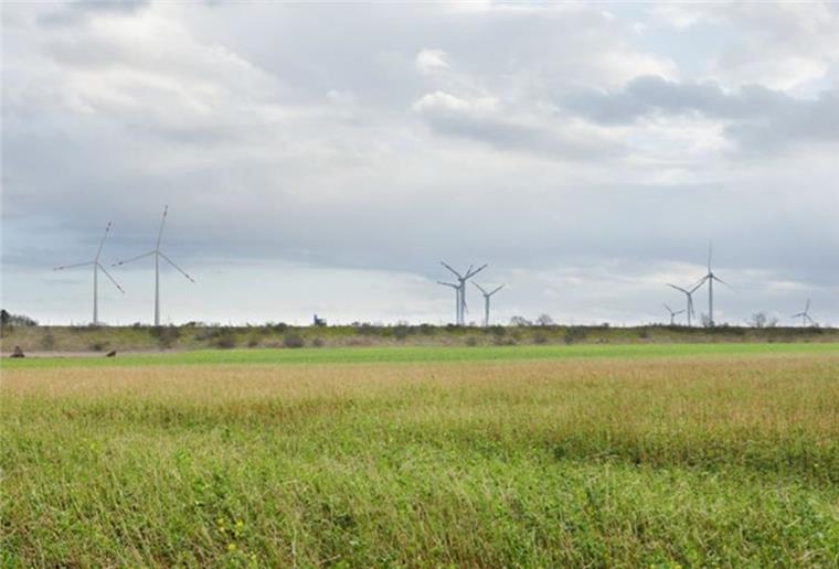 Um die zu erwartende Beeinträchtigung des Landschaftsbildes zu verdeutlichen, haben die Projektmanager Visualisierungen aus diversen Blickwinkeln erstellt. Diese hier zeigt die Aussicht vom Bargelweg in Elsdorf. Die beiden neuen Anlagen sind links zu sehen.