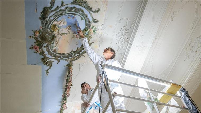 Cézannes Elternhaus: Wiedereröffnung mit neuen Fresken Unter Farbschichten entdeckt: ein farbig gefasstes Medaillon.