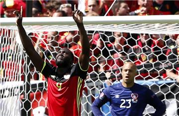 Von den Belgiern nach dem Sieg gegen Irland gefeiert:  Der Doppel-Torschütze Romelu Lukaku.
