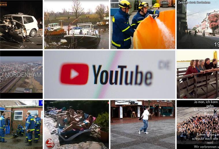 Das sind die beliebtesten Nordenham-Videos bei Youtube Auf der Ansicht sind mehrere Ausschnitte von Videos Kachel-artig angeordnet.