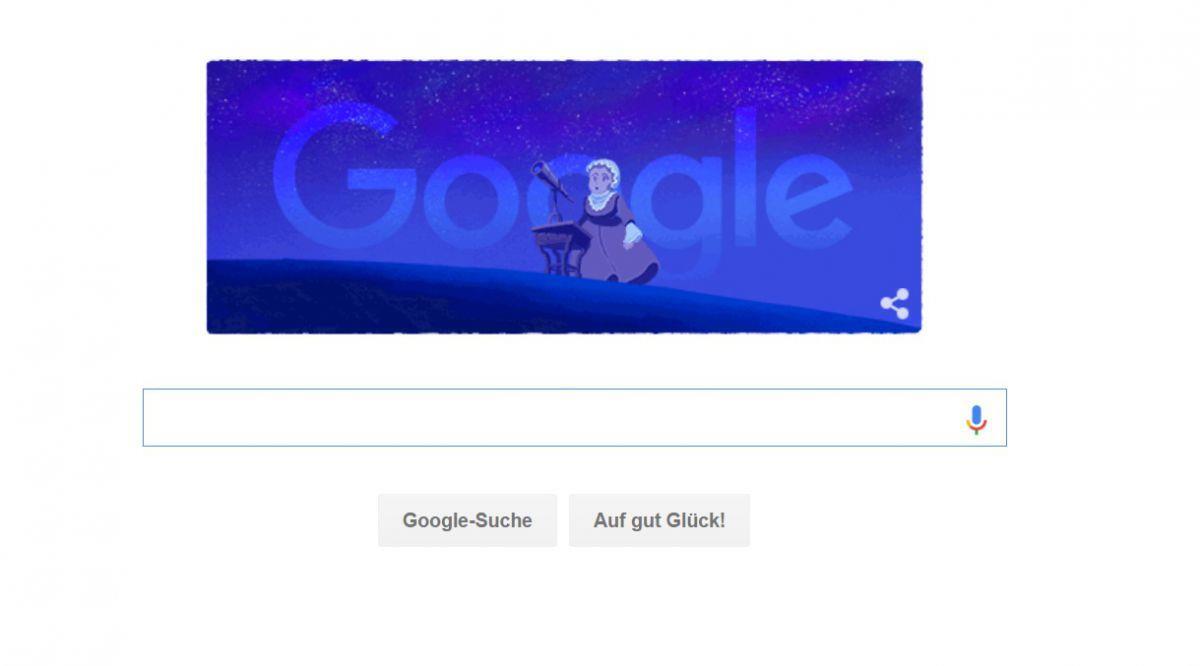 Wer etwas mit Google sucht, stößt auf diesen sogenannten Doodle zu Ehren von Astronomin Caroline Herschel.